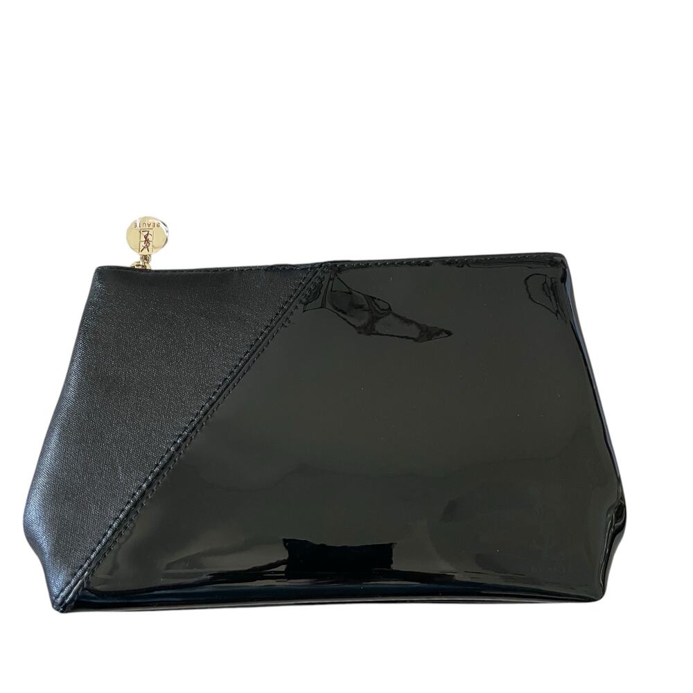 Yves Saint Laurent YSL Beaute Makeup Bag Travel Pouch Black Patent Clutch NEW - Picture 2 of 16